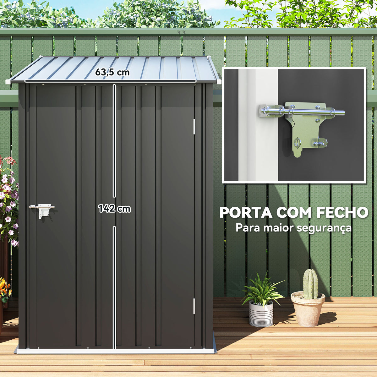 Abrigo de Jardim 0,92 m² 100x103x160cm Abrigo Exterior de Aço Galvanizado com Porta Fechadura e Teto Inclinado para Armazenamento de Ferramentas Cinza Escuro — foto 5