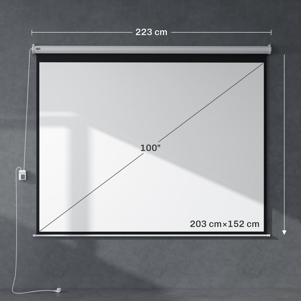 Ecrã de Projeção Elétrico 100 Polegadas Portátil Formato 4:3 com Controlo Remoto para Interior e Exterior 203x152 cm Branco — foto 3