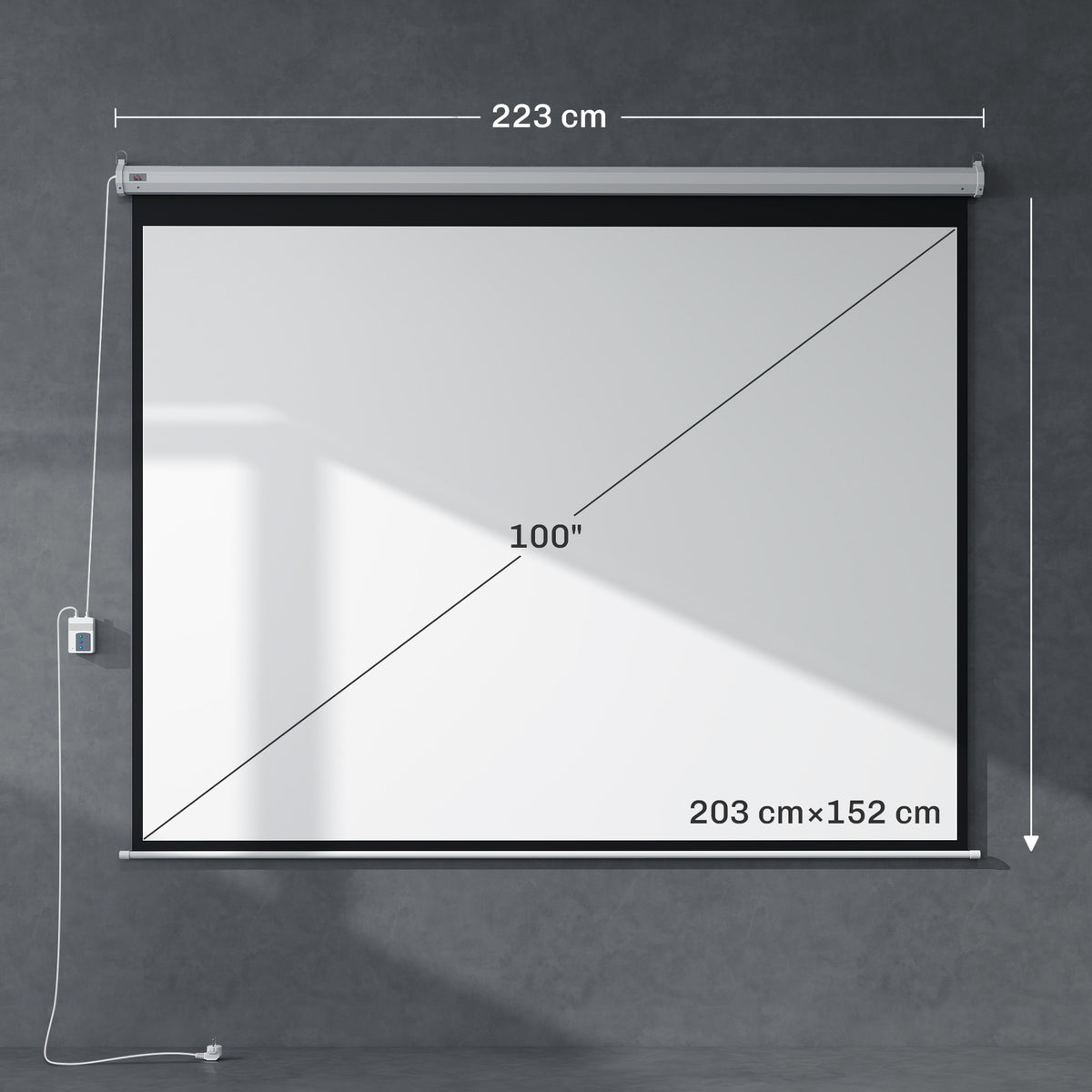 Ecrã de Projeção Elétrico 100 Polegadas Portátil Formato 4:3 com Controlo Remoto para Interior e Exterior 203x152 cm Branco — foto 3