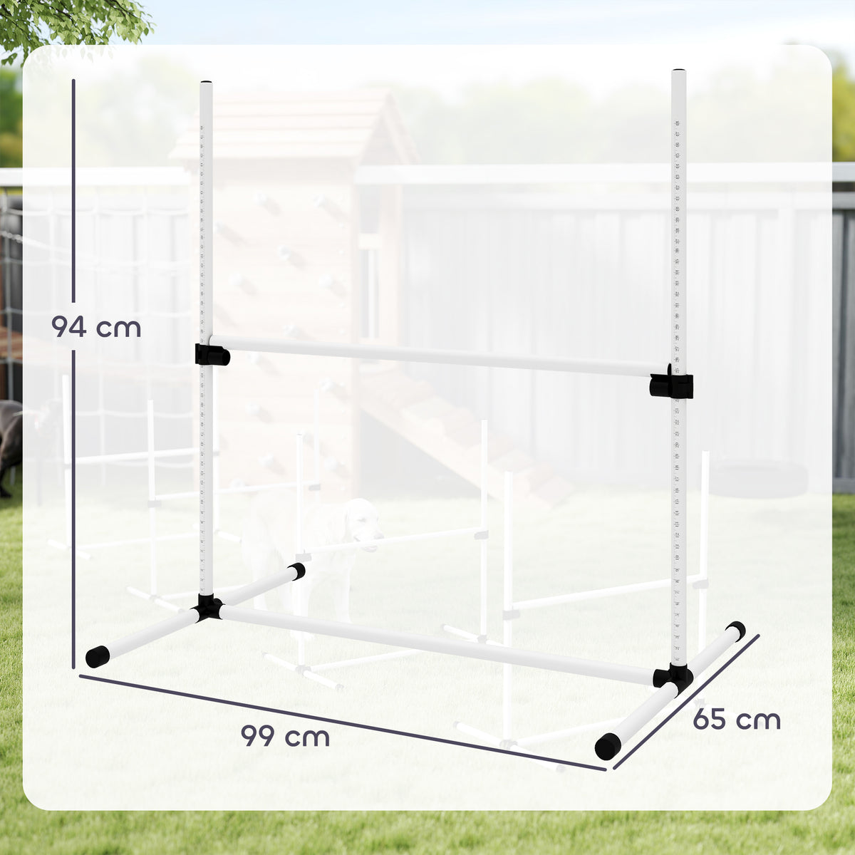Conjunto de Treinamento de Agilidade para Cães Animais de Estimação 4 Peças Obstáculos de Salto com Altura Ajustável e Bolsa de Transporte para Exteriores 99x65x94 cm Branco — foto 3