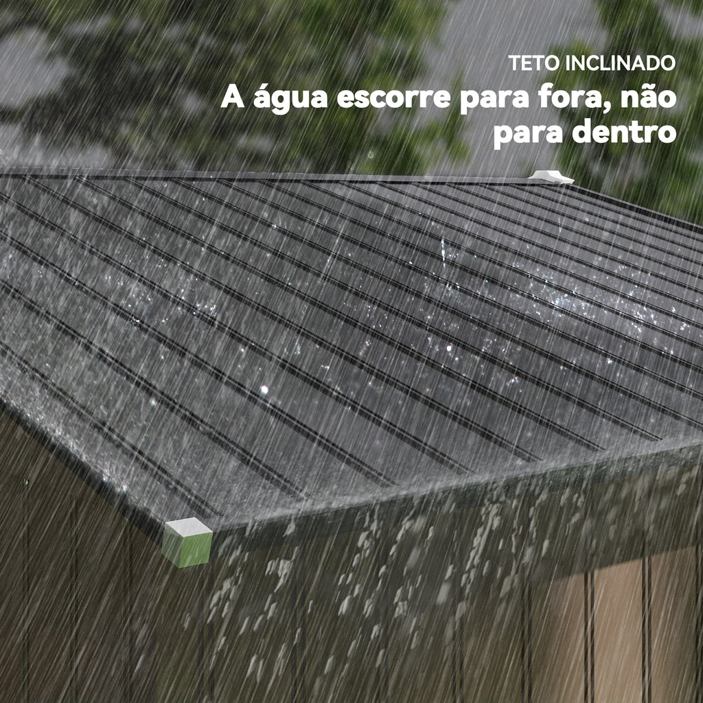 Abrigo de Jardim Exterior Abrigo e Jardim Metálico para Armazenamento de Ferramentas com Base Incluída e 4 Janelas 277x195x192 cm Madeira — foto 7