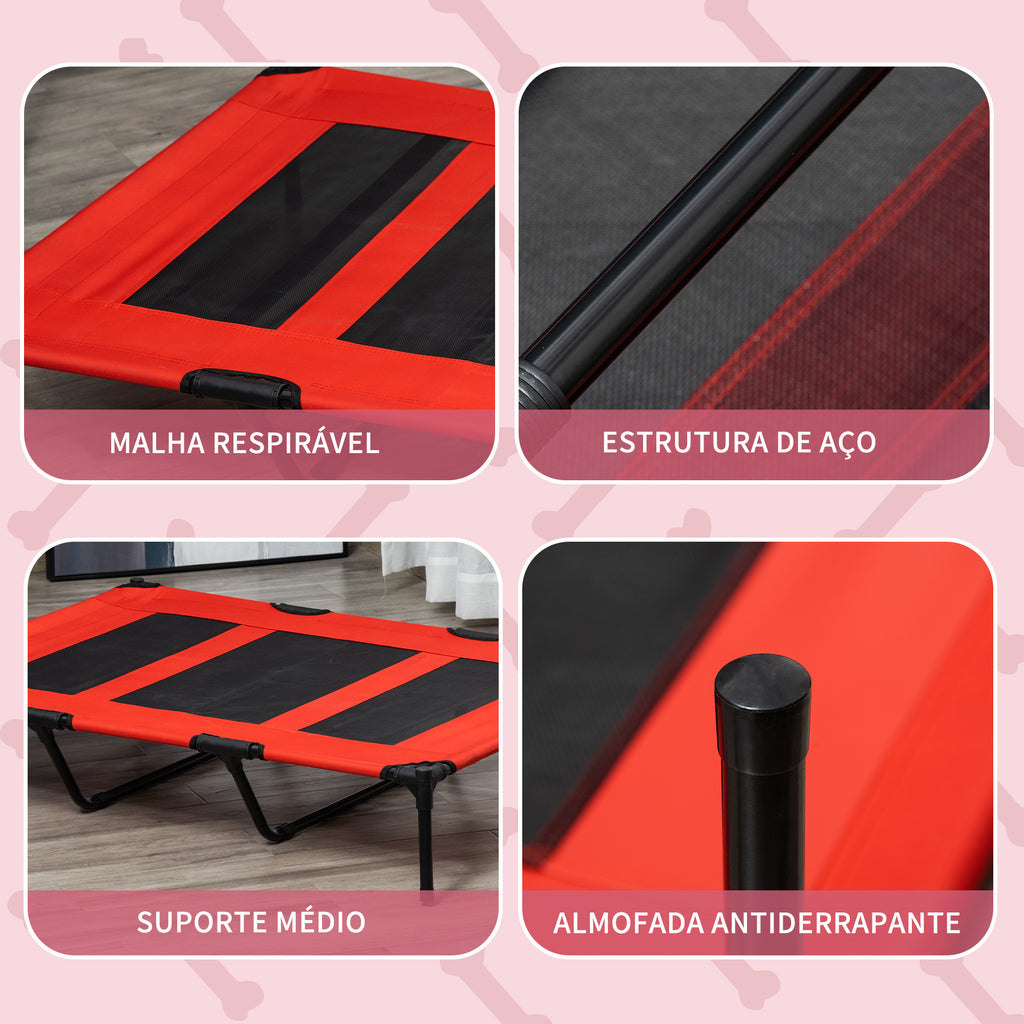 Cama para Animais de Estimação Cama Elevada para Cães Gatos com Tecido Transpirável para Dormir Relaxar Exterior Jardim Terraço 122x92x23cm Vermelho — foto 6