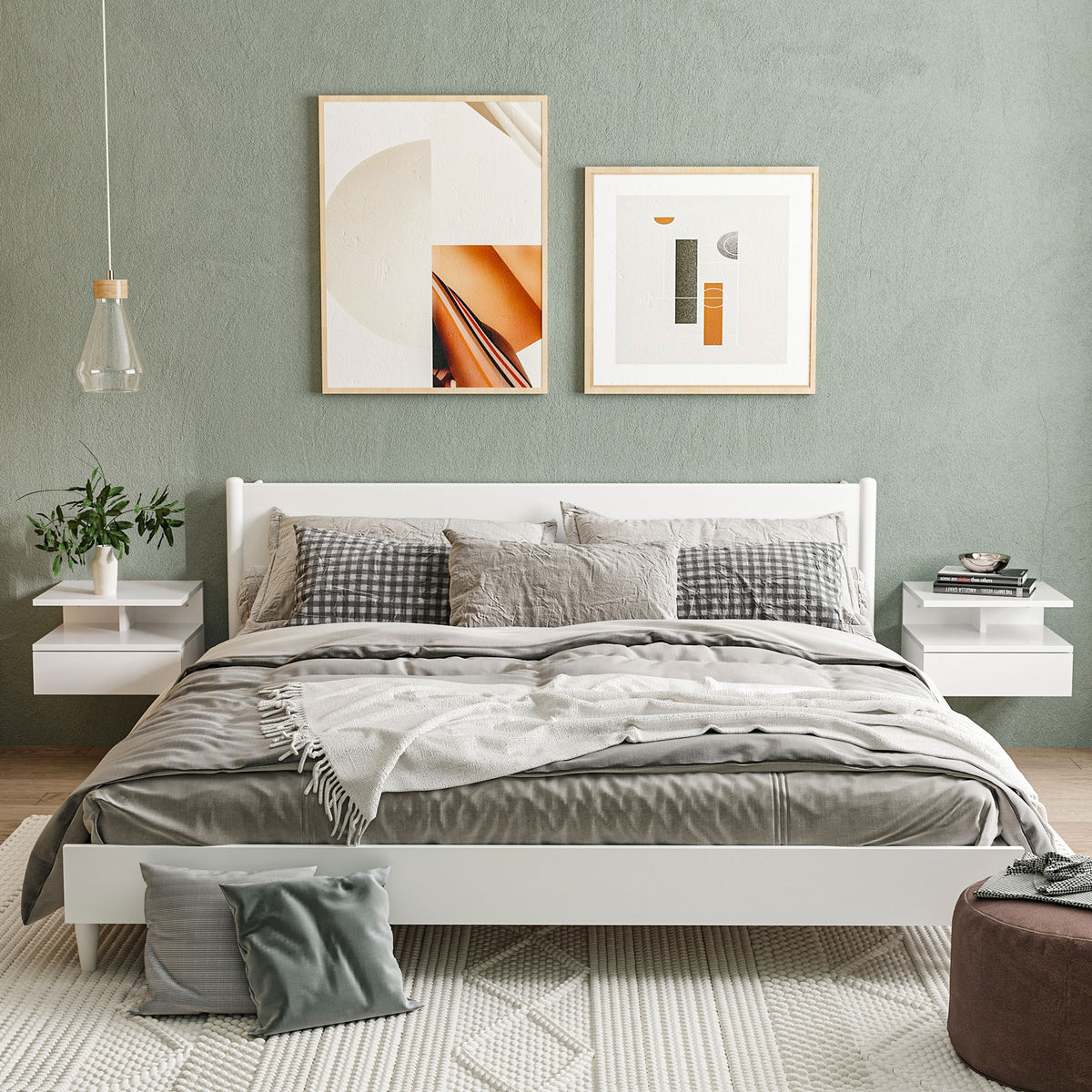Conjunto de 2 Mesas de Cabeceira Flutuantes, Mesas de Cabeceira com Gaveta e Prateleira Aberta, Design Moderno, Ideal para Quarto e Sala de Estar, 35x32x22,5 cm, Branco Brilhante — foto 2