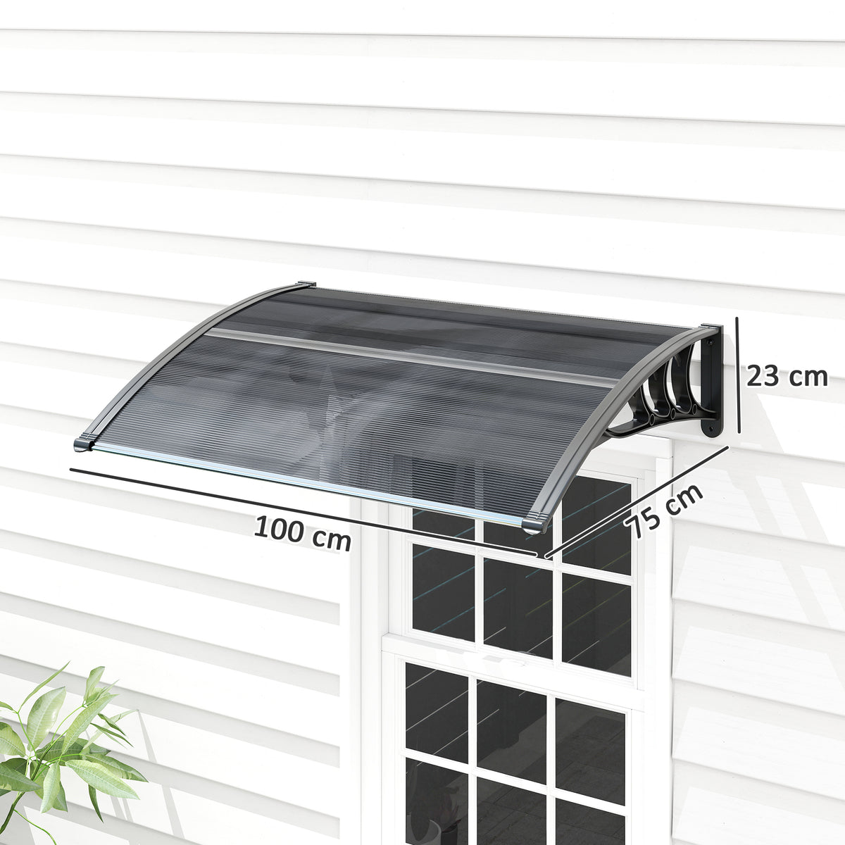 Marquise para Portas e Janelas 100x75x23 cm Marquise de Proteção contra Sol e Chuva com Cobertura de Policarbonato Preto — foto 3