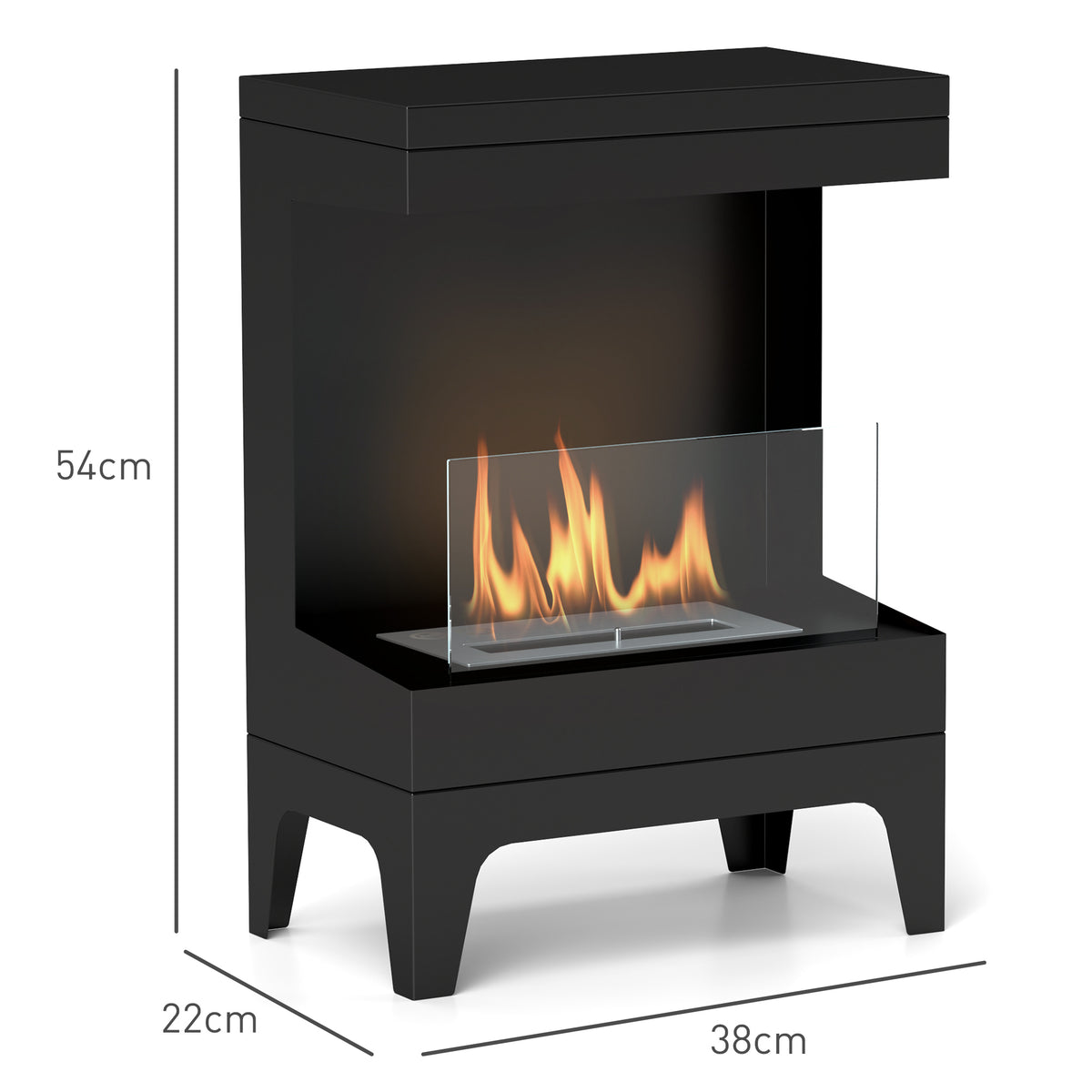 Lareira de Bioetanol Lareira de Bioetanol de Pé com Depósito de 0,9L Apagador de Chamas de Aço Inoxidável Tempo de Combustão 3,3H para Interiores 15-20 m² 38x22x54 cm Preto — foto 3
