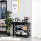 Consola de Entrada Mesa Hall com 2 Gavetas e 2 Prateleiras Inferiores Mobiliário Moderno Base Elevada Anti-Inclinação 100x30.5x80 cm Preto — foto 2