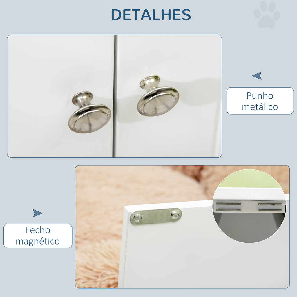 Comedouro Elevado para Cães Grandes com 2 Tigelas de 2000ml de Aço Inoxidável Comedouro para Cães com 2 Portas e Armazenamento Oculto 60x30x35,5cm Branco — foto 6