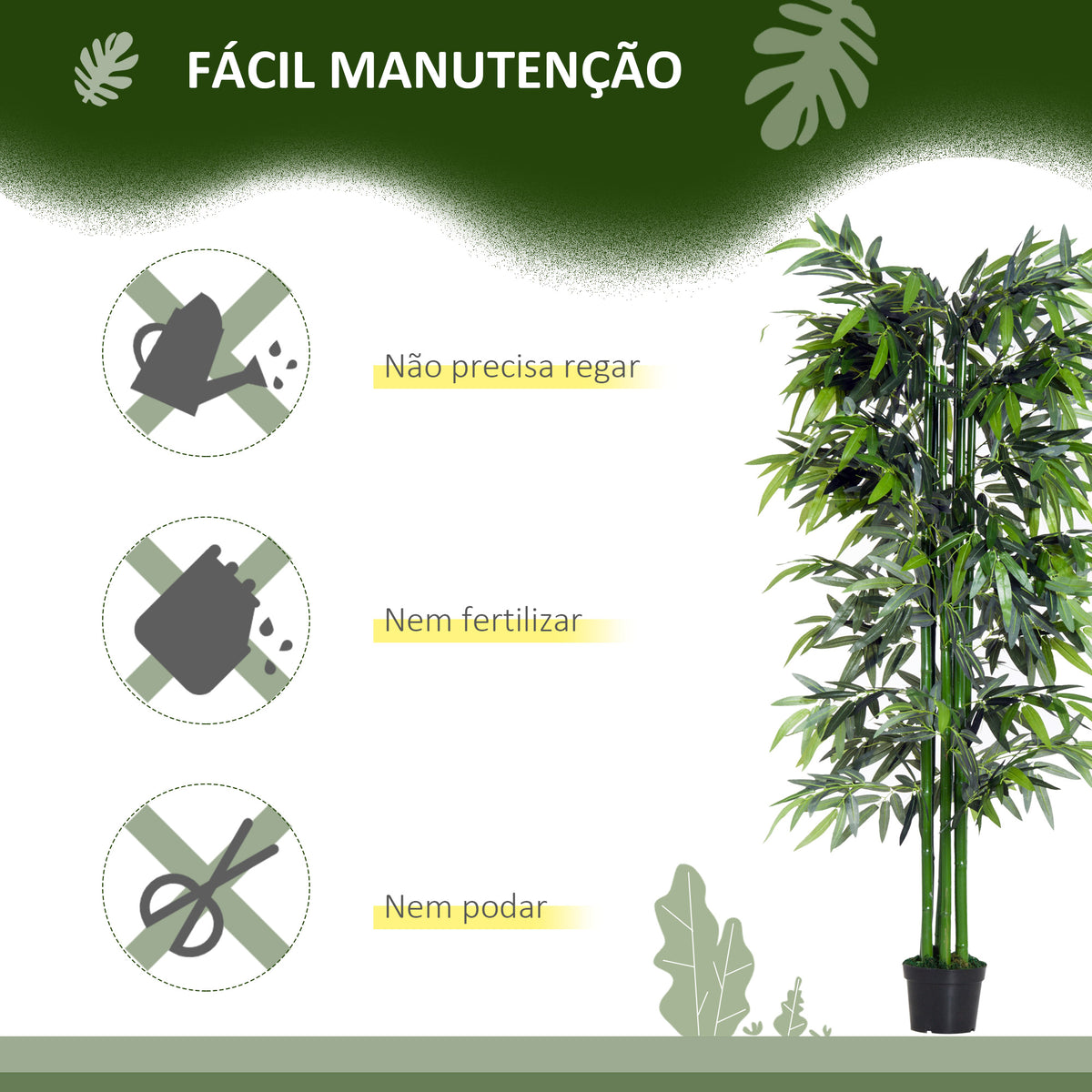 Bambú Artificial 180cm com Ramos Realistas Planta Sintética Decorativa com Vaso para Sala de Estar Escritório Ø20x180cm Verde — foto 6