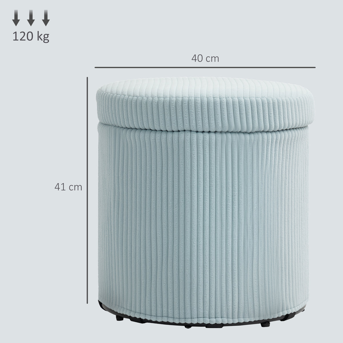 Puff de Arrumação Baú de Arrumação Redondo Estofado em Veludo Cotelê Assento Acolchoado Tampa Removível para Corredor Quarto Sala Ø40x41 cm Azul Claro — foto 3