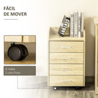 Bloco de Gavetas Móvel Auxiliar com 4 Gavetas Bancada Superior de Armazenamento 4 Rodas e 2 Freios para Estúdio Escritório 40x36x65cm Carvalho — foto 5