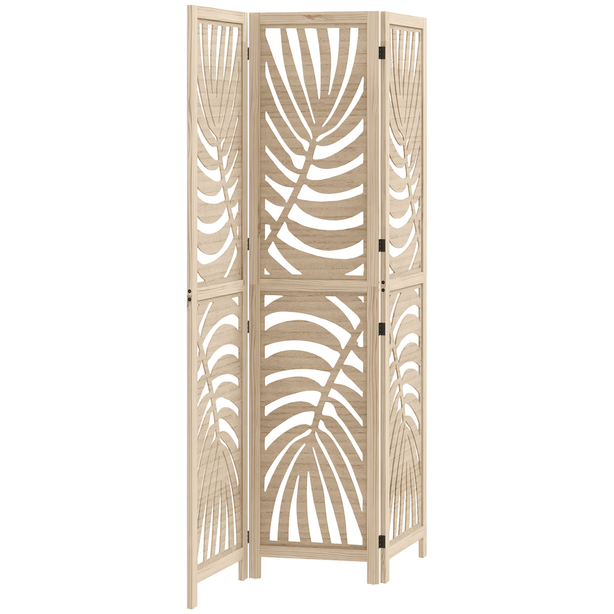 Biombo de 3 Painéis Separador de Ambientes Dobrável 120x170 cm com Estampado de Folhas de Palmeira Tropical Madeira — foto 1