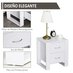 Mesa de Cabeceira com 2 Gavetas Pés e Base Elevada para Dormitório Mesa Lateral para Sala de Estar Estilo Moderno 48x39x54cm Branco — foto 6