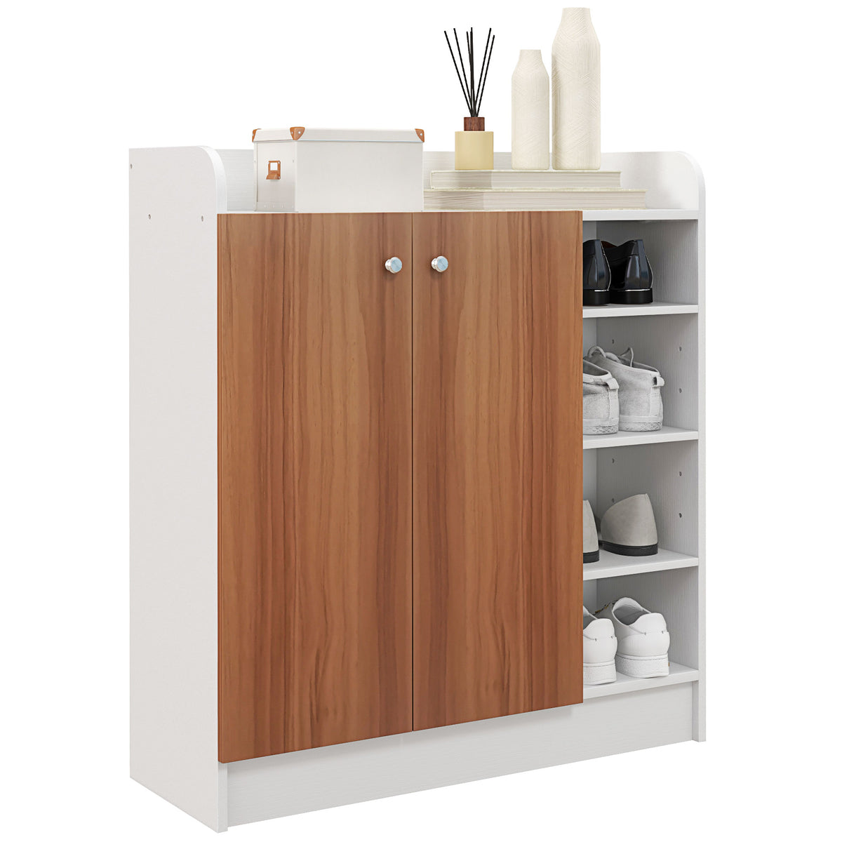 Sapateira Armário Multiuso com 2 Portas Prateleiras Interiores e 4 Prateleiras Exteriores com Altura Ajustável 83x30x90 cm Madeira — foto 1