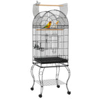 Gaiola para Pássaros com Rodas Gaiola para Pássaros com Bandeja Amovível Prateleira e 2 Comedouros de Aço Inoxidável e Poleiro para Periquitos Canários 51x51x153 cm Preto — foto 1
