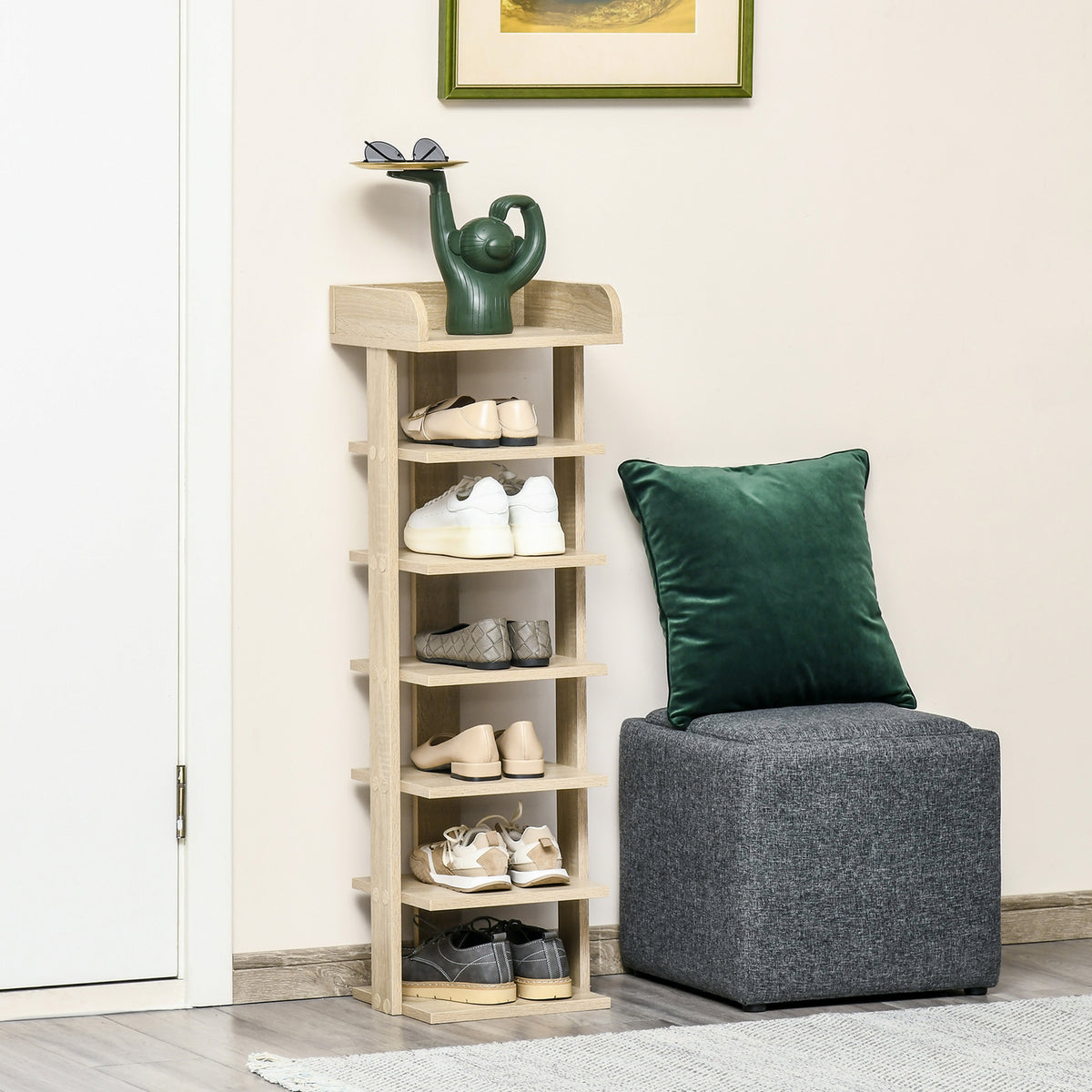 Sapateira Estreita de 7 Níveis Estante para Sapatos para 6 Pares de Sapatos para Espaço Pequeno Quarto e Corredor 32x30x104 cm Madeira — foto 2