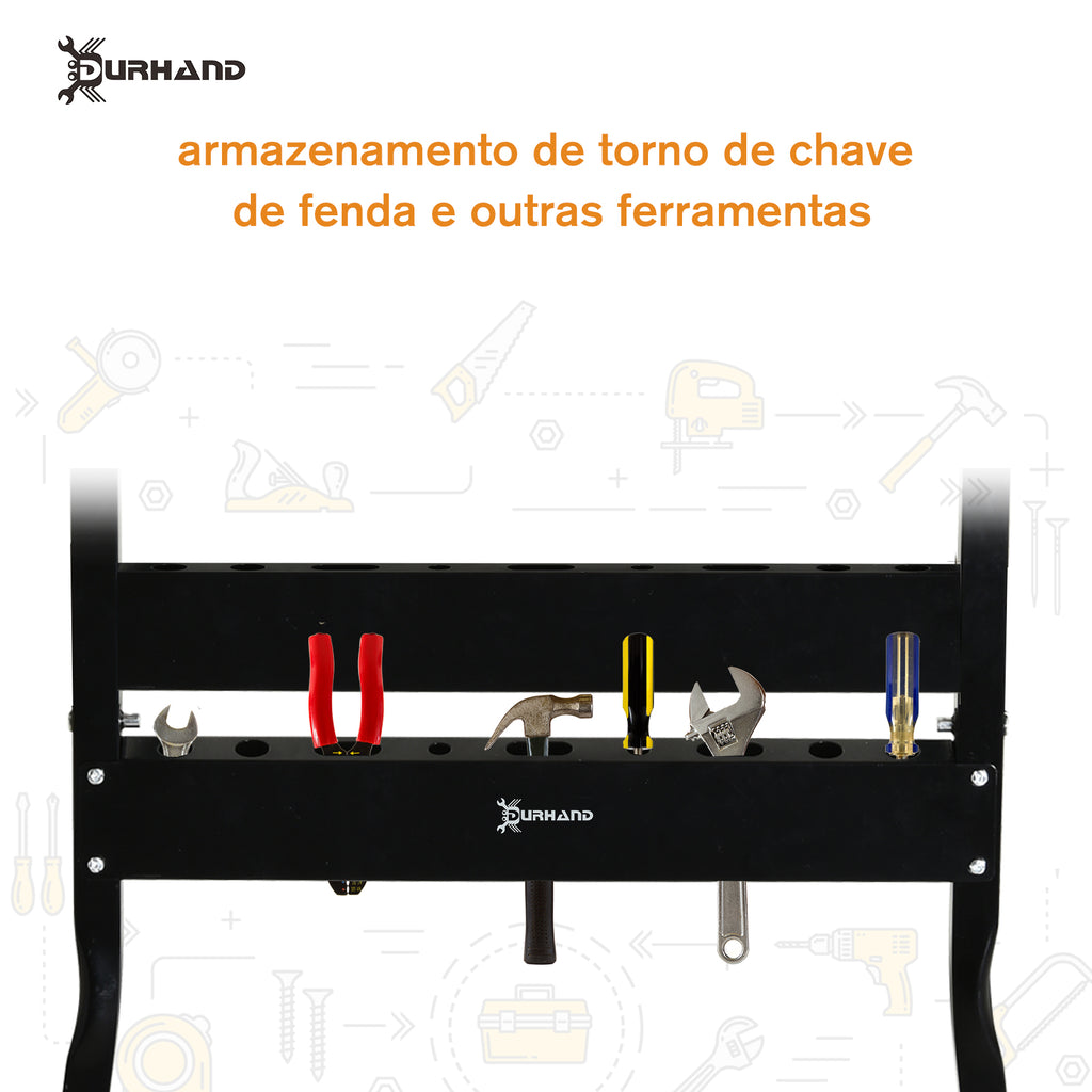 Amazonas: Bancada de trabalho dobrável Mesa de trabalho portátil com 4 grampos Buracos para serra Uso doméstico Ferro para trabalhar madeira Suporte para MDF 70 kg 56x62x75 cm Natural Preto — foto 5