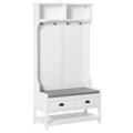 Cabide Sapateira com banco 4 ganchos 2 compartimentos abertos 2 gavetas removíveis e prateleira inferior moderna para corredor entrada 87x42x172 cm Branco — foto 1