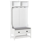 Cabide Sapateira com banco 4 ganchos 2 compartimentos abertos 2 gavetas removíveis e prateleira inferior moderna para corredor entrada 87x42x172 cm Branco — foto 1