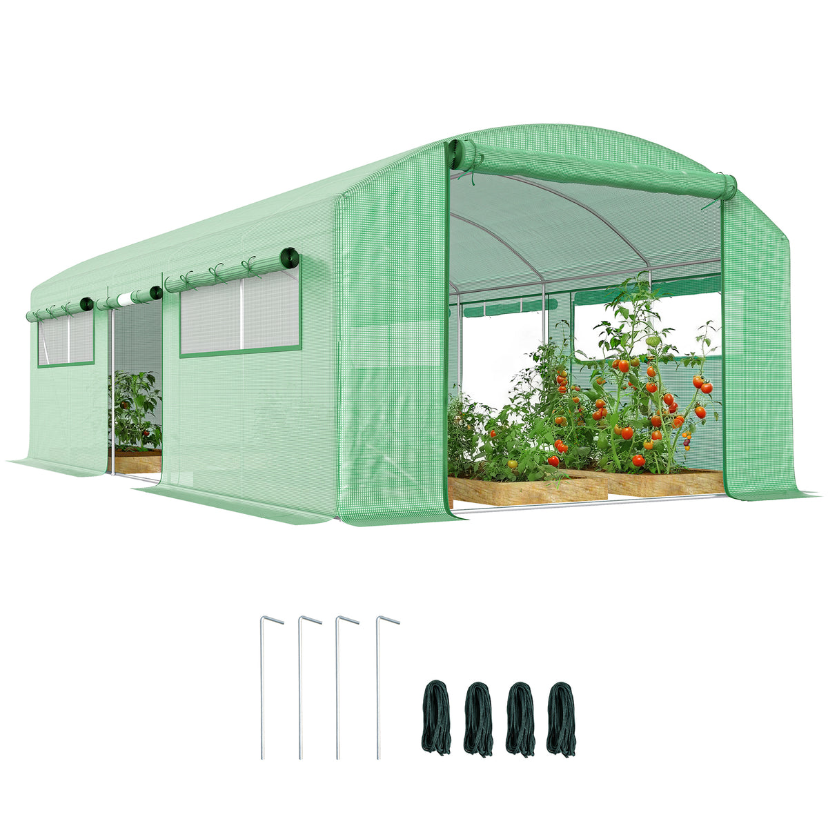 Estufa tipo Túnel 6x3x2 m Estufa de Exterior com 4 Janelas de Malha Cobertura de PE Anti UV e 3 Portas Enroláveis com Fecho de Correr Estufa para Jardim Pátio Verde — foto 1