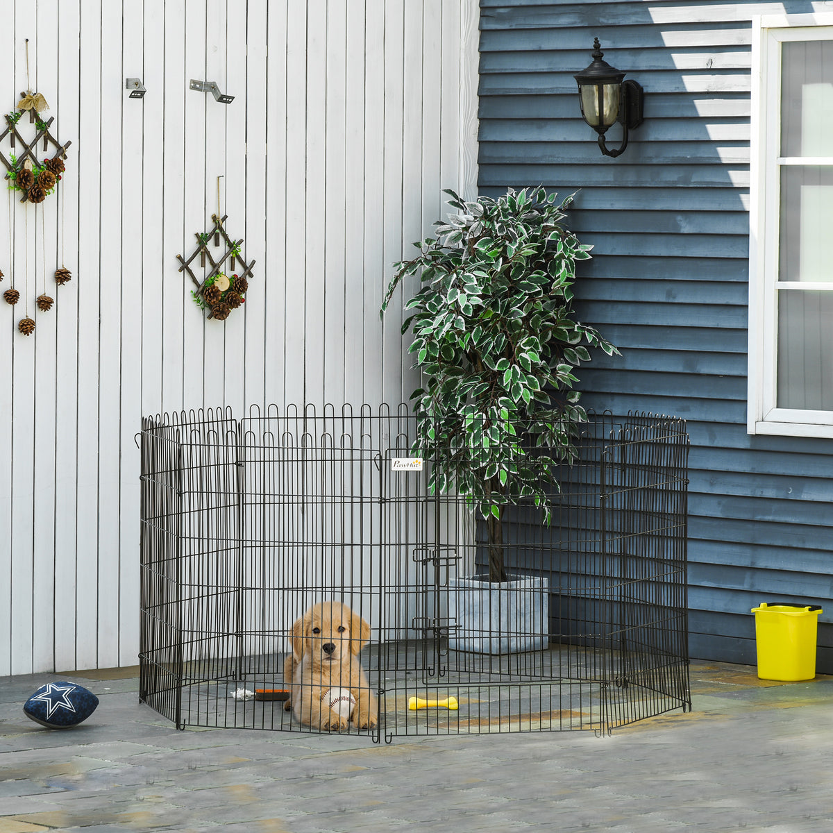 Parque para Animais de Estimação com 8 Paineis 71x91,5cm Dobrável Cerca para Animais de Estimação com Porta com Trava para Jardim Pátio Exterior Preto — foto 2