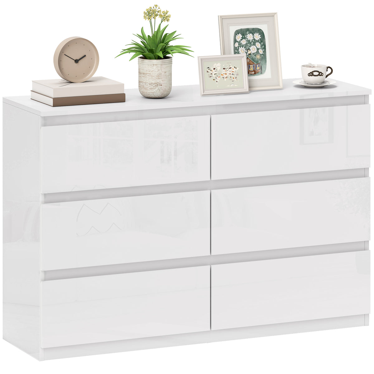 Cómoda com 6 Gavetas de Madeira Cómoda de Dormitório Cómoda Branca para Sala de Estar Estilo Moderno 112x34x75 cm Branco Brilhante — foto 1