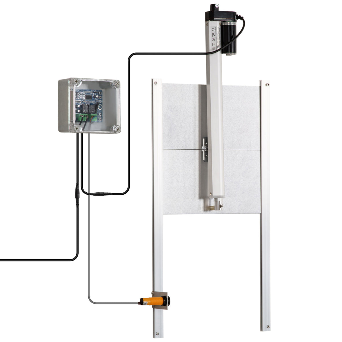 Kit de Abridor Automático de Porta de Galinheiro com Porta de Alumínio Sensor de Infravermelho Controlo de Temporizador e Controle Remoto 30x30x0,15cm Prata — foto 1