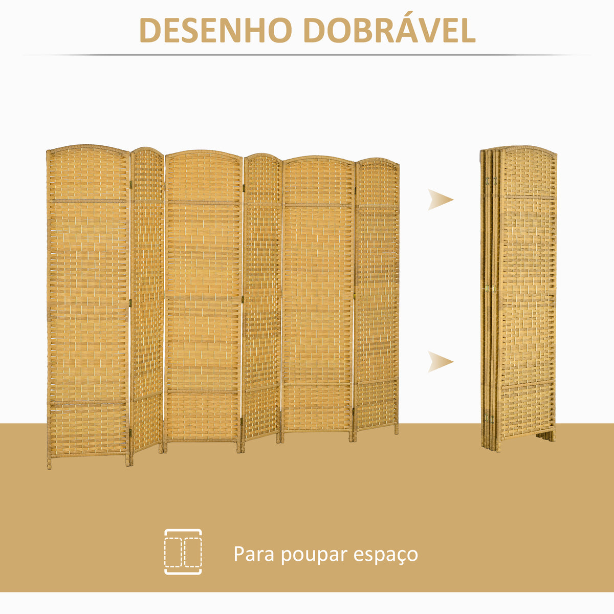 Biombo Dobrável de 6 Painéis Divisor de Ambientes 270x180 cm Ecrã de Privacidade de Polipropileno para Escritório Quarto Madeira — foto 4
