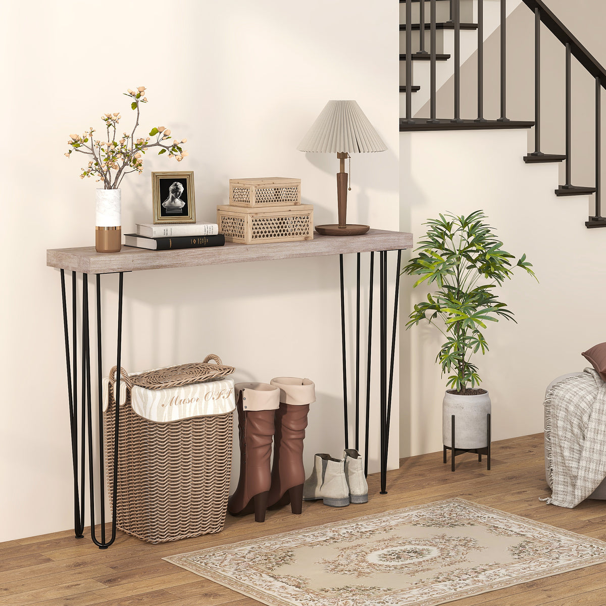 Mesa Consola Moderna Mesa de Entrada com Patas de Aço Anti-Tombo Móvel de Entrada para Sala de Estar Corredor 110x25x79,5 cm Madeira — foto 2