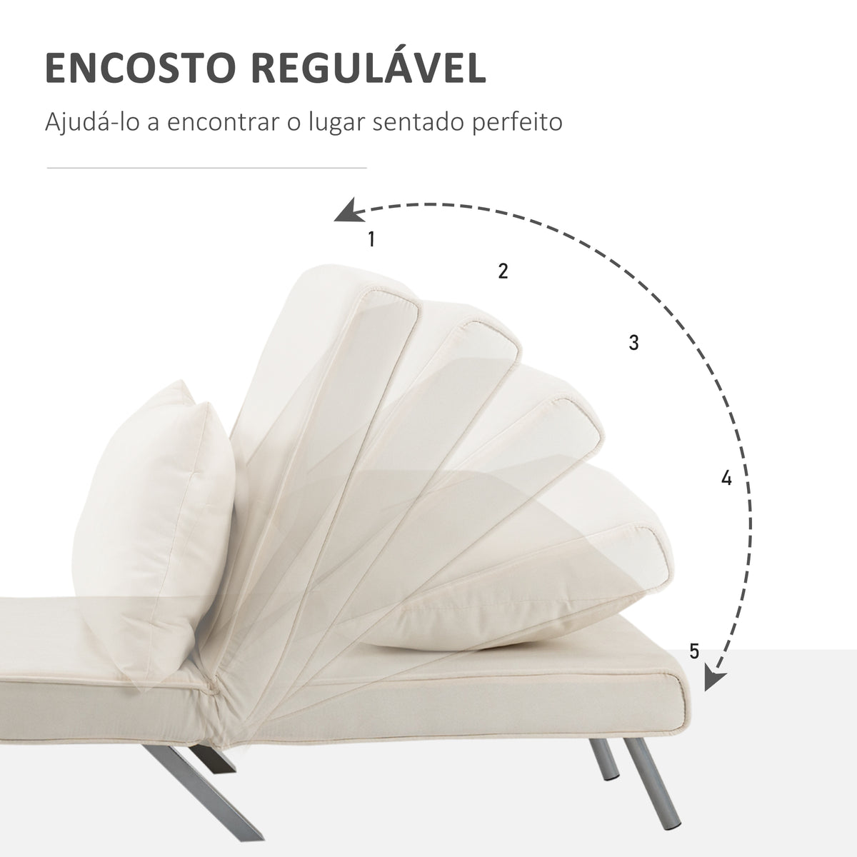 Sofá Cama Individual Poltrona Cama Individual Sofá Reclinável com Almofada para Sala Quarto Escritório Carga 100 kg 65x69x80 cm Creme — foto 4