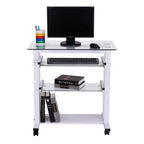 Secretária com Rodas Mesa para Computador com Bancada e Prateleiras de Cristal para Dormitório Escritório 80x51x83cm Branco — foto 8