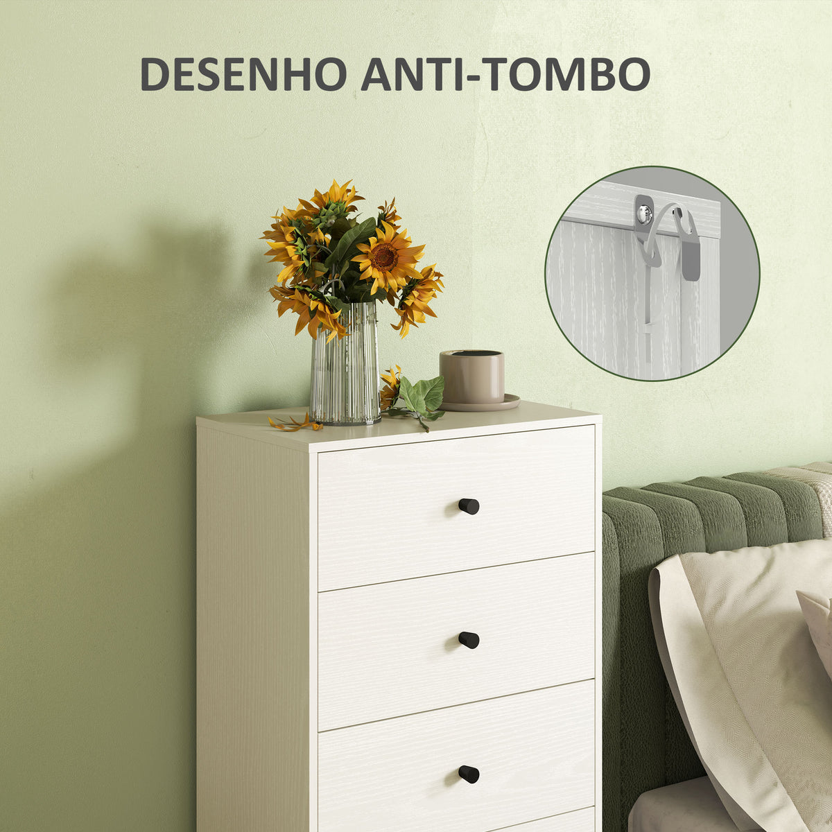 Cómoda com 5 Gavetas Cómoda de Quarto Estreita com Anti-Tombo Gaveteiro Alto para Sala de Estar Corredor 47x29x95 cm Branco — foto 4