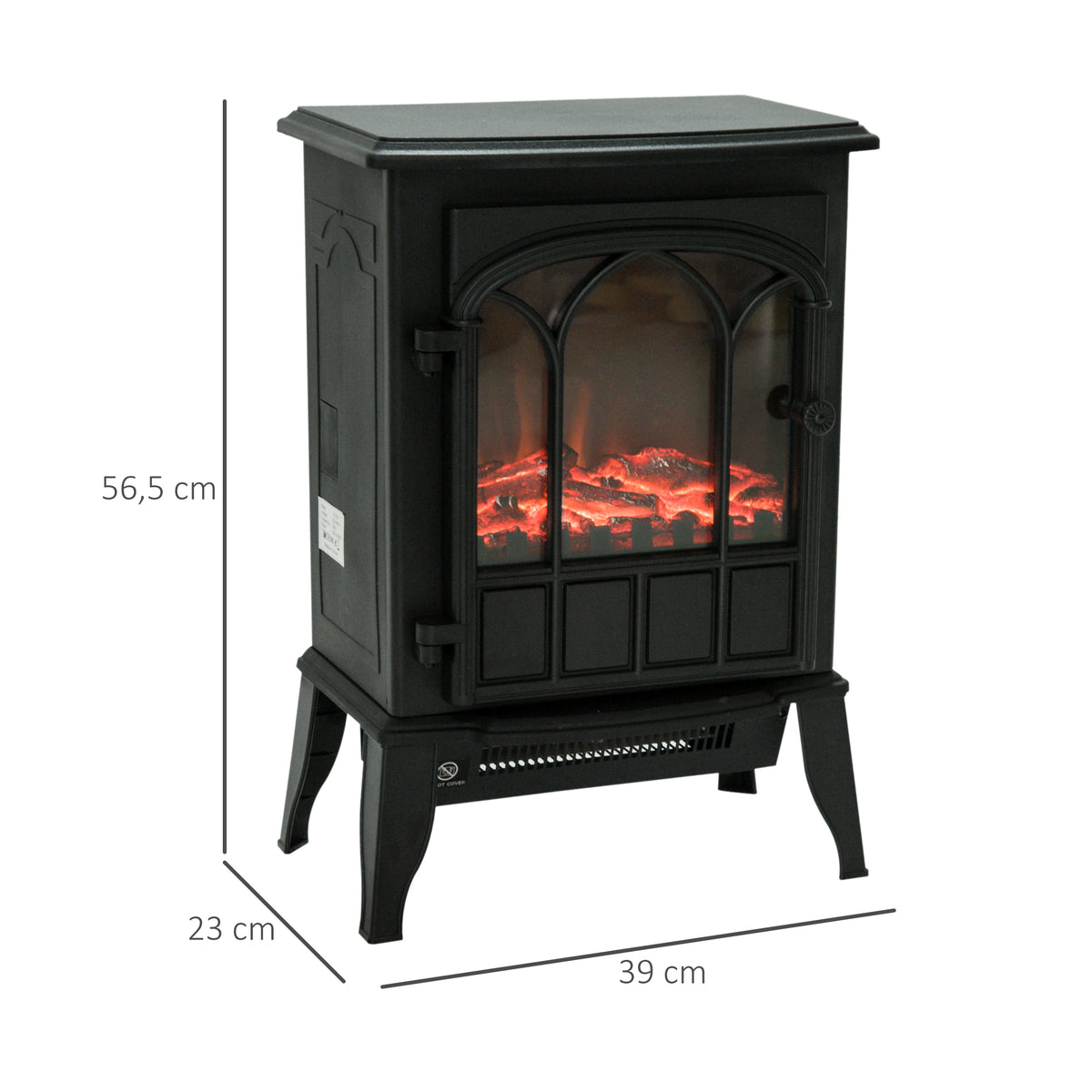 Lareira Elétrica Portátil 1000/2000W com Efeito de Chama Realista e Proteção Contra Superaquecimento para Ambientes entre 15-30m² 39x23x56,5cm Preto — foto 3