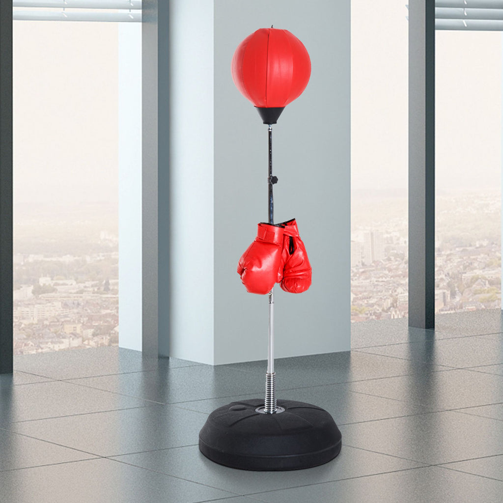 Saco de Boxe de Pé Punching Ball com Altura Ajustável em 4 Níveis 126-144 cm Base Preenchível e Luvas de Boxe para Adultos e Adolescentes Vermelho e Preto — foto 2