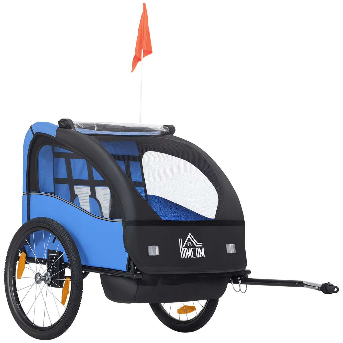 Reboque de Bicicleta para Crianças acima de 18 Meses Reboque de Bicicleta com 2 Lugares com Cinto de Segurança Espaço de Armazenamento e Sistema de Amortecimento 140x88x90 cm Azul — foto 1