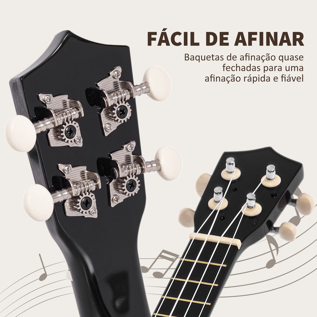 Ukelele 21 Polegadas Ukelele Soprano para Principiantes Ukelele apto para Concerto com Cordas de Nylon Material Madeira 53x17,5x6,2 cm Preto — foto 7