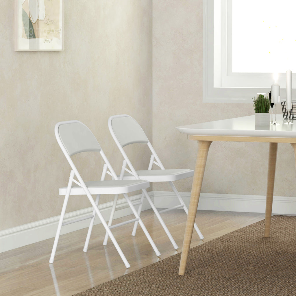 Conjunto de 2 Cadeiras Dobráveis Cadeiras Dobráveis com Encosto e Estrutura de Aço para Sala de Estar Escritório Estúdio 45x46x78 cm Branco — foto 7