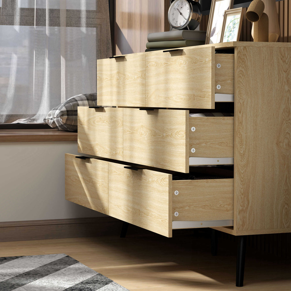 Cómoda com 6 Gavetas Cómoda para Dormitório Cómoda Moderna com Desenho Anti-Tombo para Sala de Estar Corredor 110x40x75 cm Carvalho — foto 8