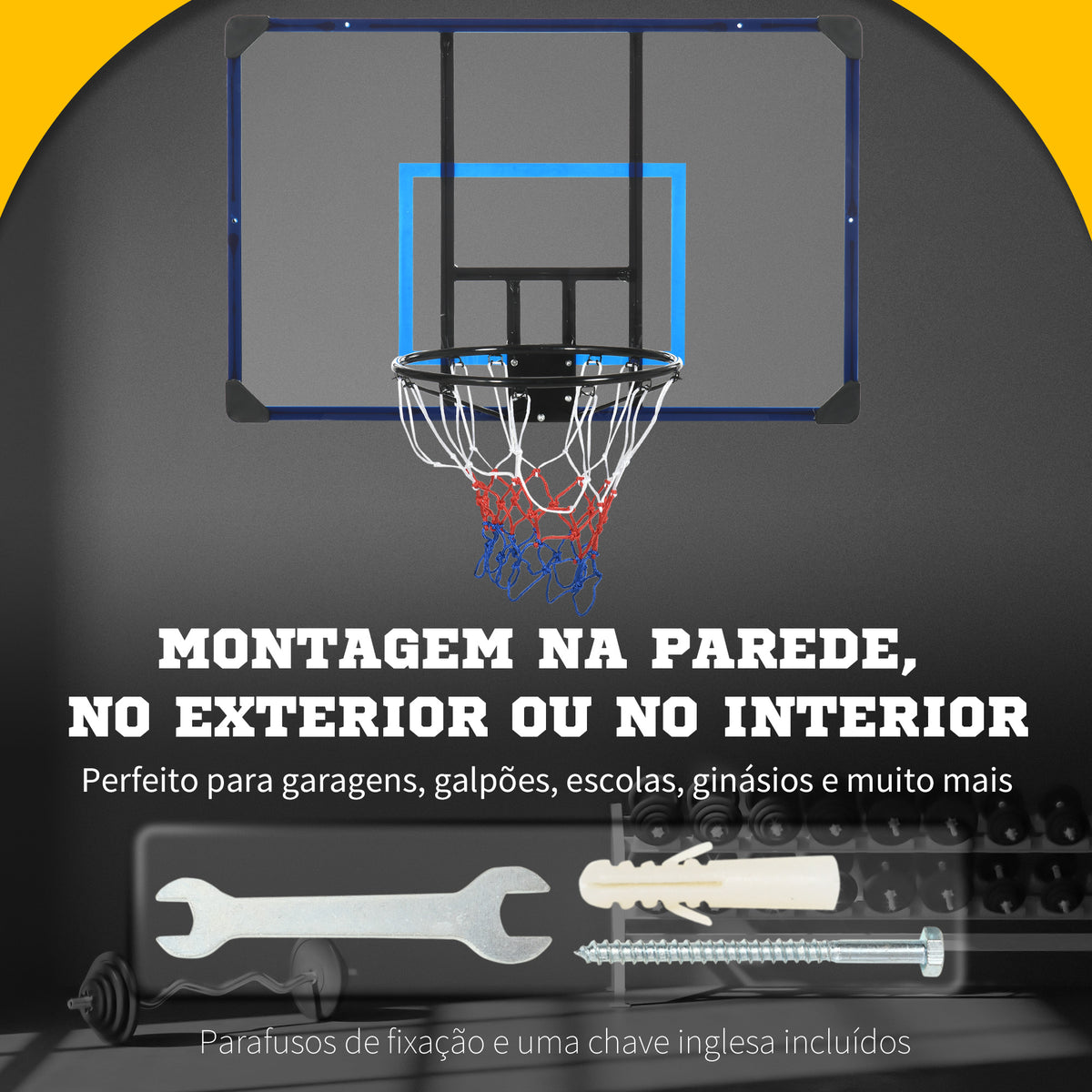 Tabela de Basquetebol de Parede Cesta de Basquetebol para Exterior 113x61x73 cm Azul e Preto — foto 4
