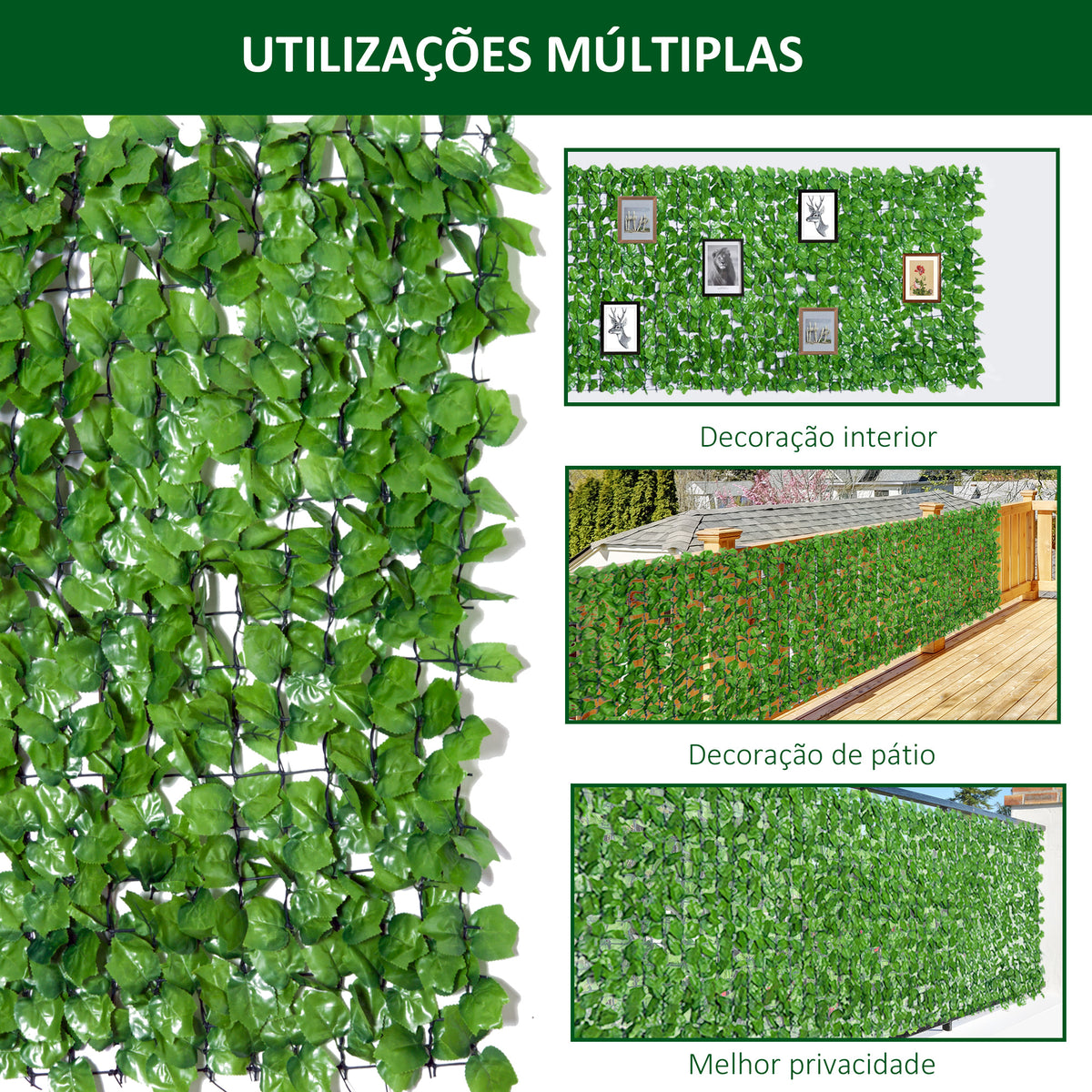 Vedação Artificial em Rolo 3m Vedação de Privacidade para Balcão Jardim Exterior Planta Decorativa de Parede PE Verde - Modelo 2 — foto 5