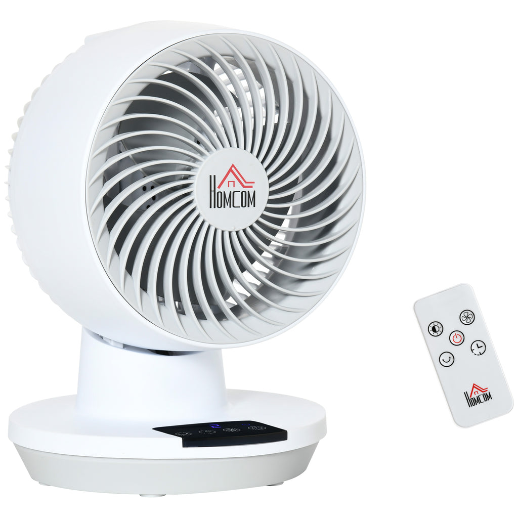 Ventoinha de Mesa 45W Mini Ventoinha com 3 Pás Ecrã LED Oscilação de 55° 3 Velocidades Temporizador e Controlo Remoto Ø20,2x28,2cm Branco — foto 1