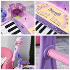Piano Eléctrico Infantil 32 Teclas Piano Infantil com Microfone Banquinho Luzes Ritmos Sons MP3 Karaoke Modo Aprender Rosa — foto 8