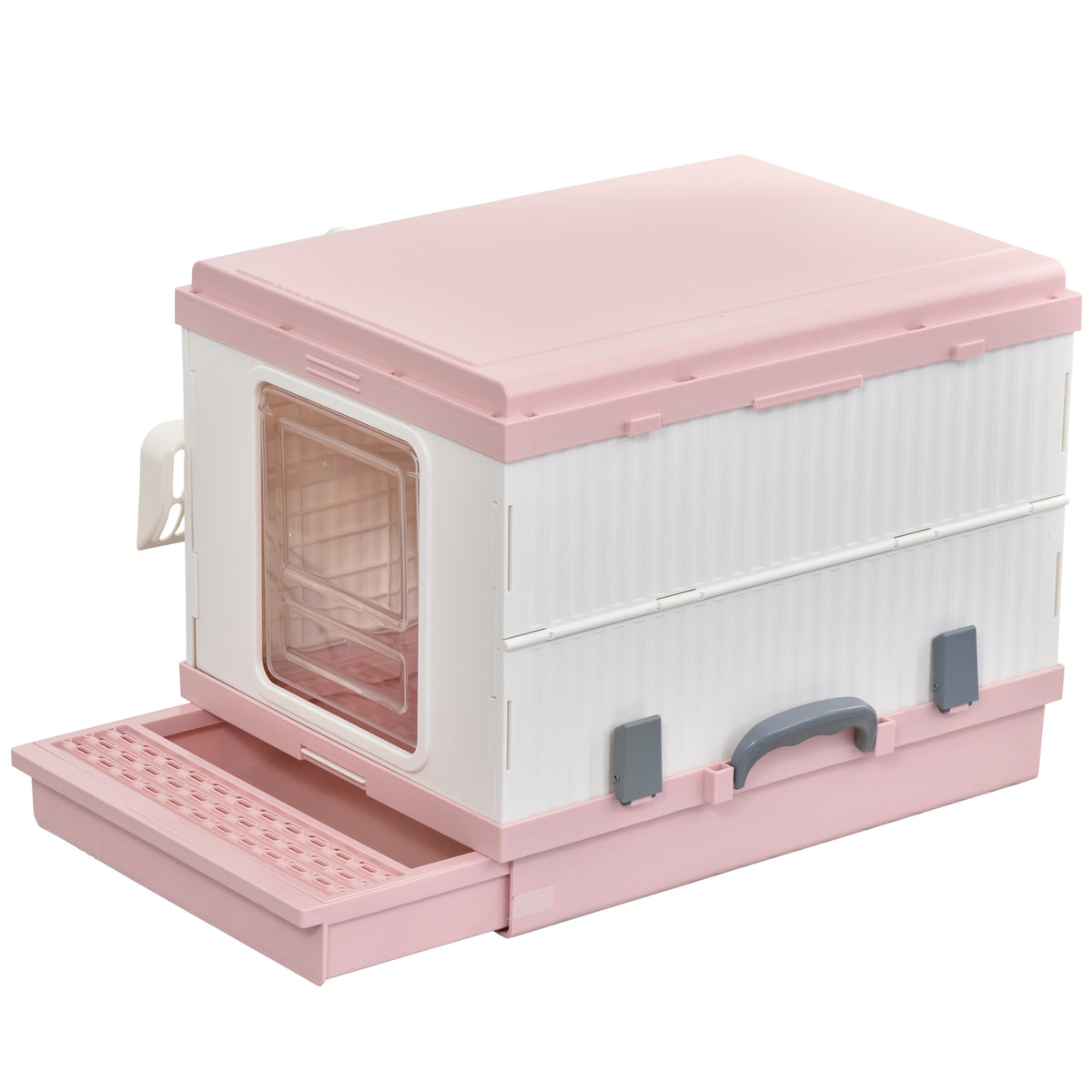 Caixa de Areia para Gatos Dobrável Conjunto de Bandeja Higiênica com Pá Coletora Fácil de Transporte Branco e Rosa 54x43x42cm — foto 1