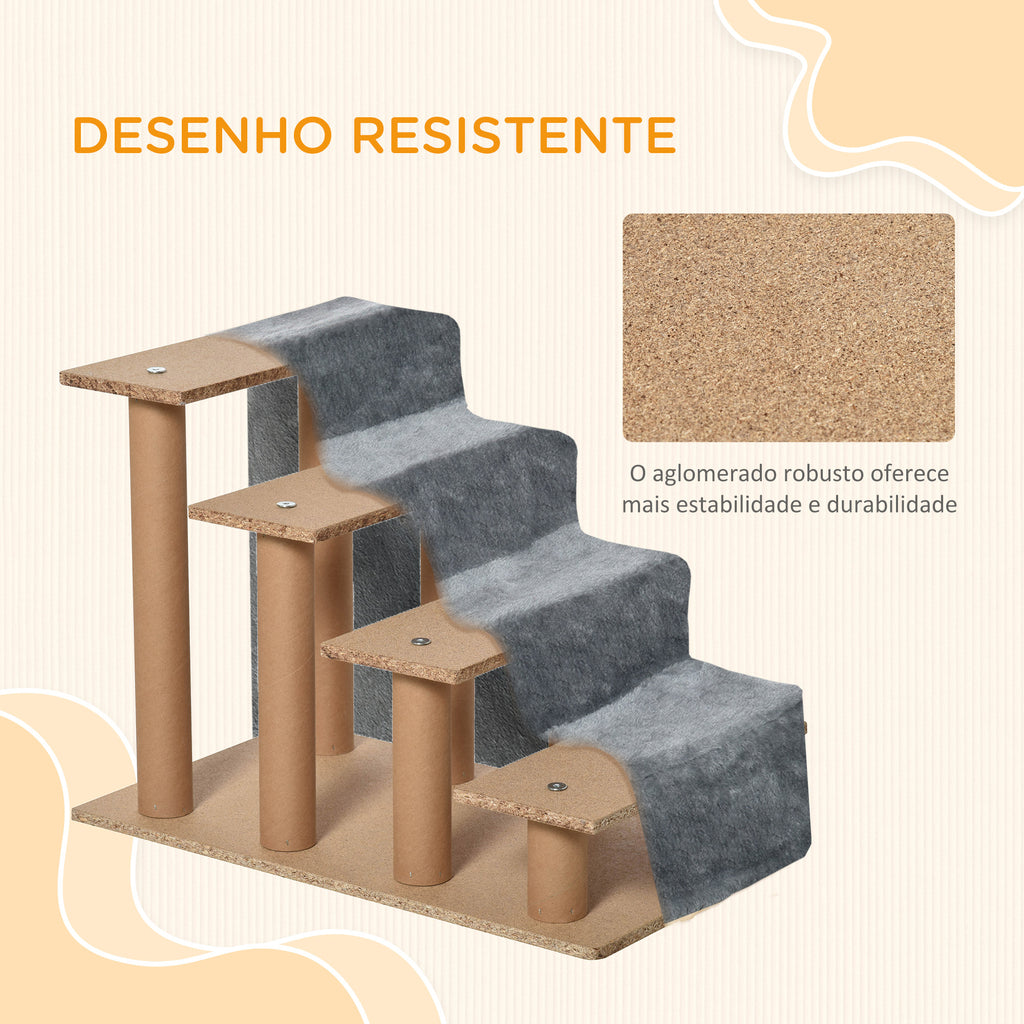 Escada para Animais de Estimação com 4 Degraus 2 em 1 com Capa Removível e Lavável Escada para Cães Gatos Carga 30kg 60x35x44cm Cinza — foto 6