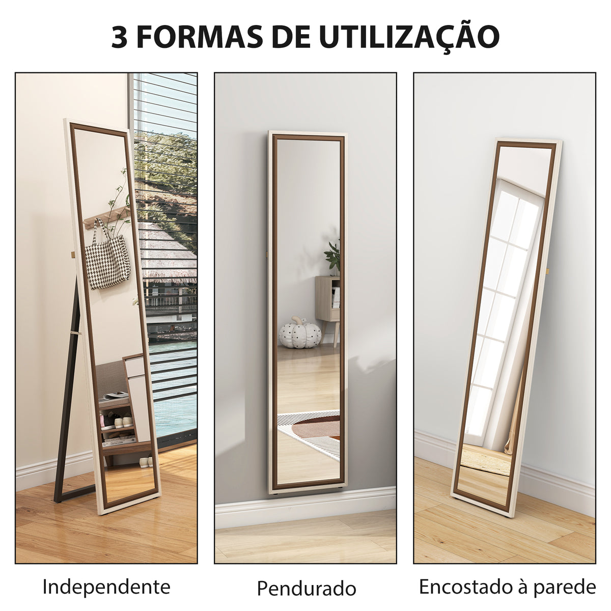 Espelho de Pé 157x37 cm Espelho Corpo Inteiro Grande com Moldura Bicolor para Utilizar Inclinado ou Suspenso para Sala Quarto Corredor Entrada Madeira Clara e Madeira Escura — foto 5
