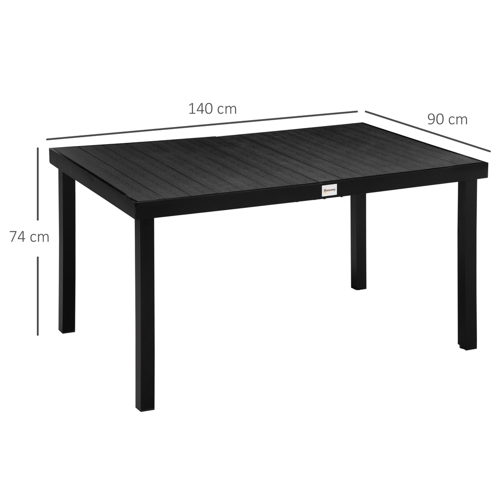 Mesa de Jardim Retangular Mesa de Exterior para 6 Pessoas com Bancada de Ripas e Estrutura de Alumínio para Terraço Balcão 140x90x74cm Preto — foto 3