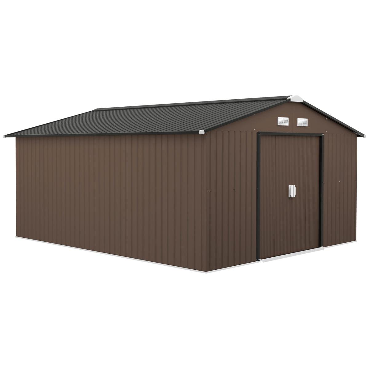 Abrigo de Jardim Exterior Abrigo e Jardim Metálico para Armazenamento de Ferramentas com 4 Janelas 12,4 m² 340x386x200 cm Marrom — foto 1