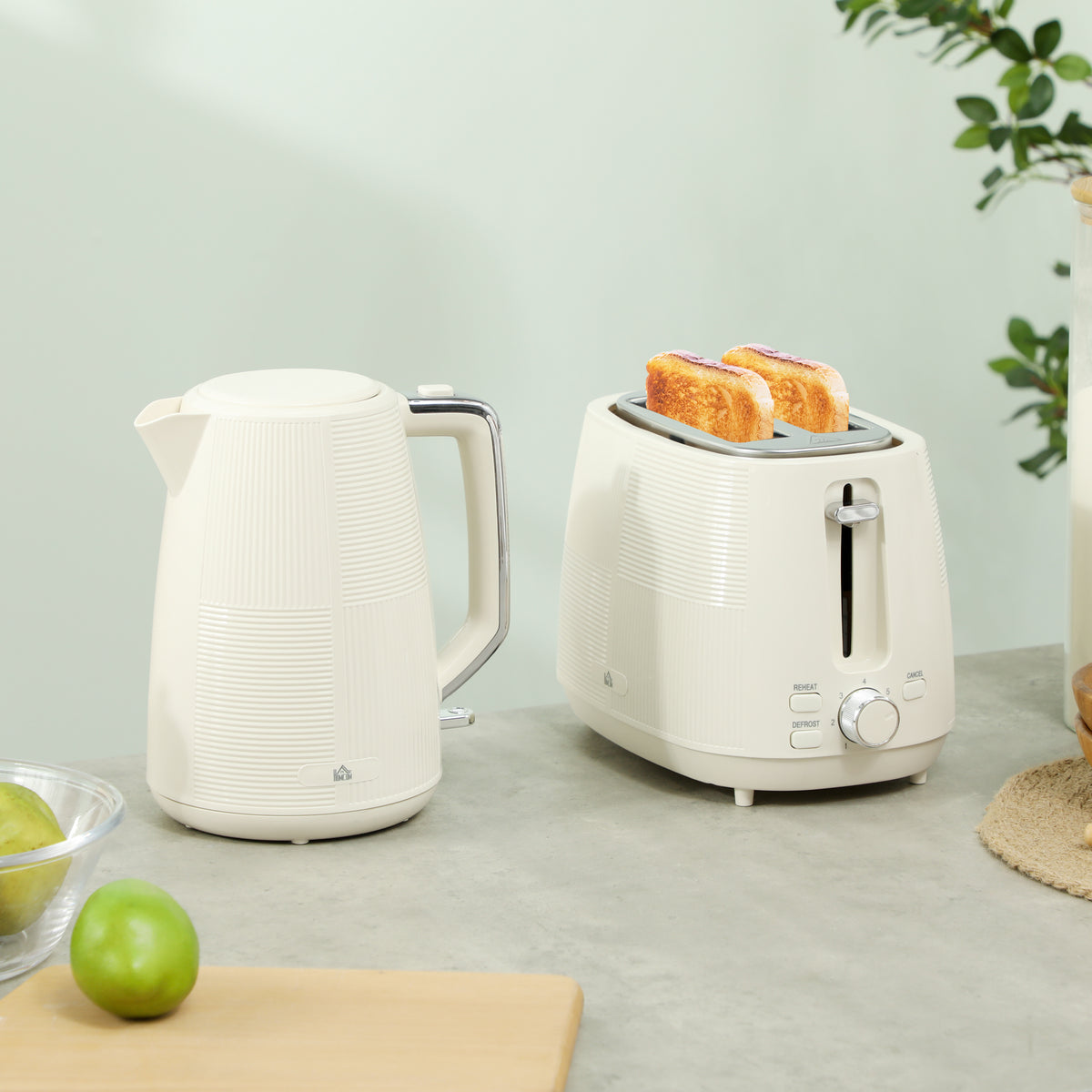 Conjunto de Torradeira e Jarro Elétrico Jarro de Água Elétrico de Aço Inoxidável 2200W 1,7L Torradeira de Pão com Ranura Larga para 2 Fatias 3 Funções Creme — foto 2