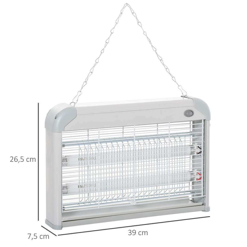 Lâmpada Anti-mosquito Elétrica com Luz Ultravioleta 20W com 2 Tubos LED Área de Ação 60m² 39x7.5x26.5 cm Branco — foto 3