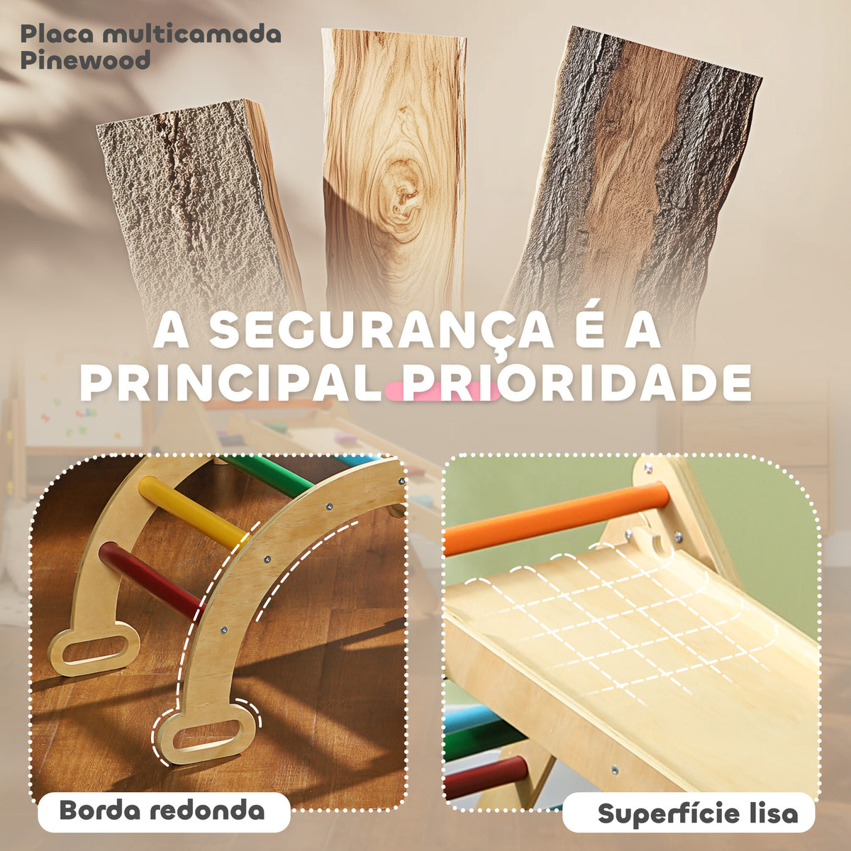 Triângulo de Escalada de Madeira 5 em 1 Escada para Crianças de 18-48 Meses com Rampa e Arco de Escalada para Deslizar ou Escalar 178x64,5x63 cm Multicor — foto 5