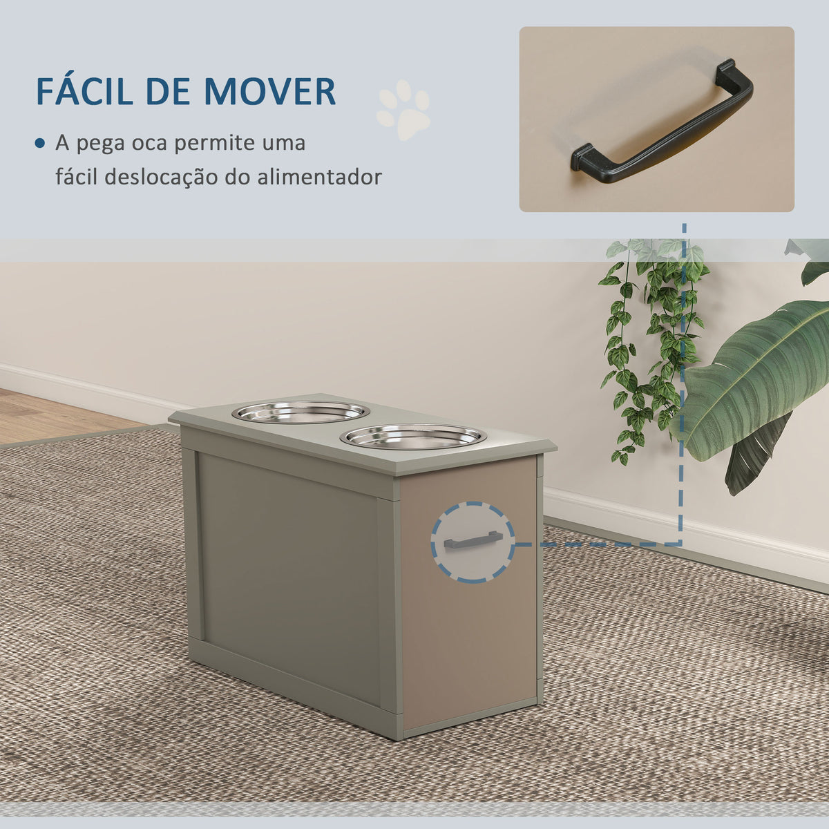 Comedouro Elevado para Cães Comedouro para Cães com 2 Tigelas de Aço Inoxidável e Espaço de Armazenamento Oculto 60x30x41 cm Cinzento — foto 7
